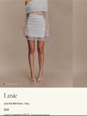 Meshki Ivory Off-Shoulder Lace Knit Mini Dress